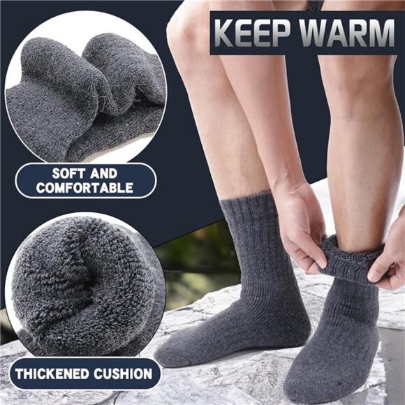Men Merino Wool Socks Super Thick Thermal Hiking Winter Warm Boot Heavy Soft - Picture 3 of 14